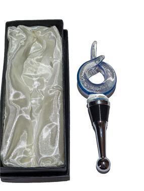 Murano "Love Knot" Wine Bottle Stopper Art Glass Barware Cork Blue Purple Clear